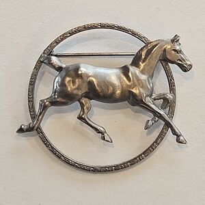 Antique Equestrian Art Deco Dancing Horse Brooch Pin Silver Color Metal